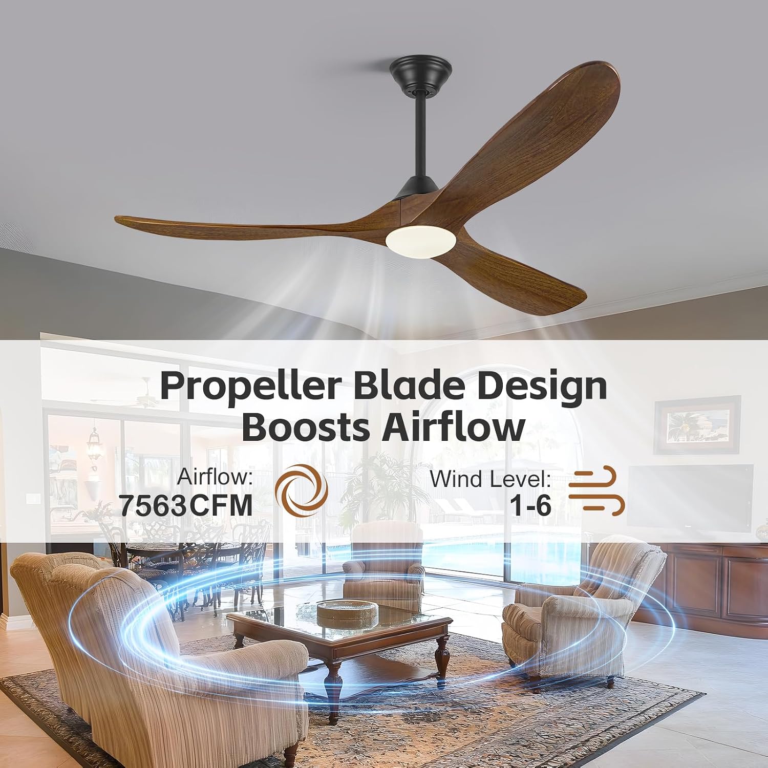 Savey'Sley 52 Inch Smart Ceiling Fan with Light Remote/APP/Alexa Control, 3 Blades Wooden Outdoor Ceiling Fans for Patios with Lights, High CFM Quiet DC Fan for Bedroom Farmhouse Gazebo