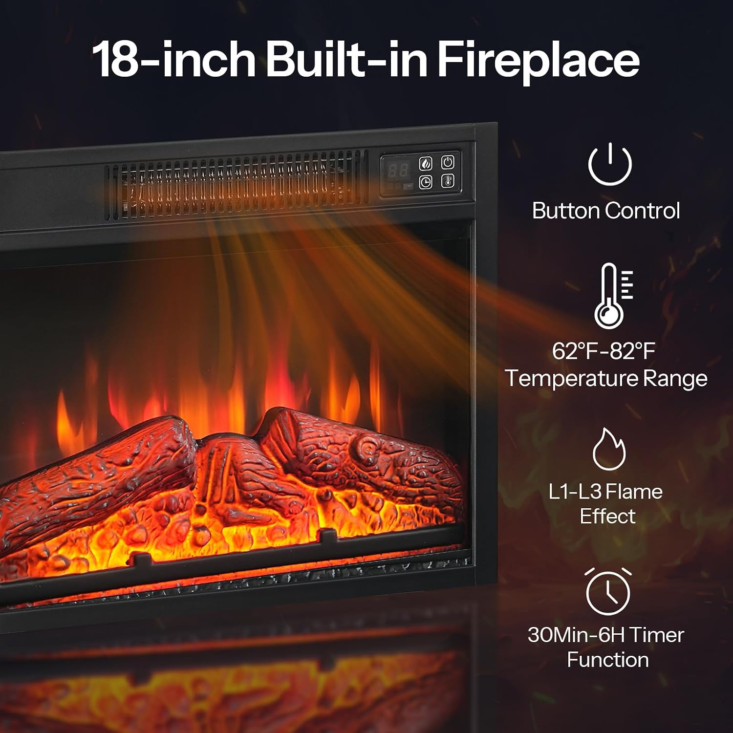 HOOBRO Fireplace TV Stand with LED Lights for TVs up to 65 Inch, Electric TV Stand with Fireplace with Charging Station, Entertainment Center with 18' Fireplace, Media TV Console, Black BB147UDDS01