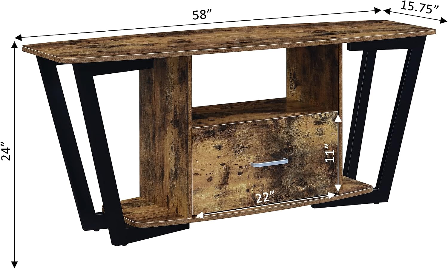 Convenience Concepts Graystone TV Stand 59.25' - Modern Entertainment Center for TVs up to 65', Industrial Media Console with Storage Drawer & Shelves for Living & Family Room, Barnwood/Black