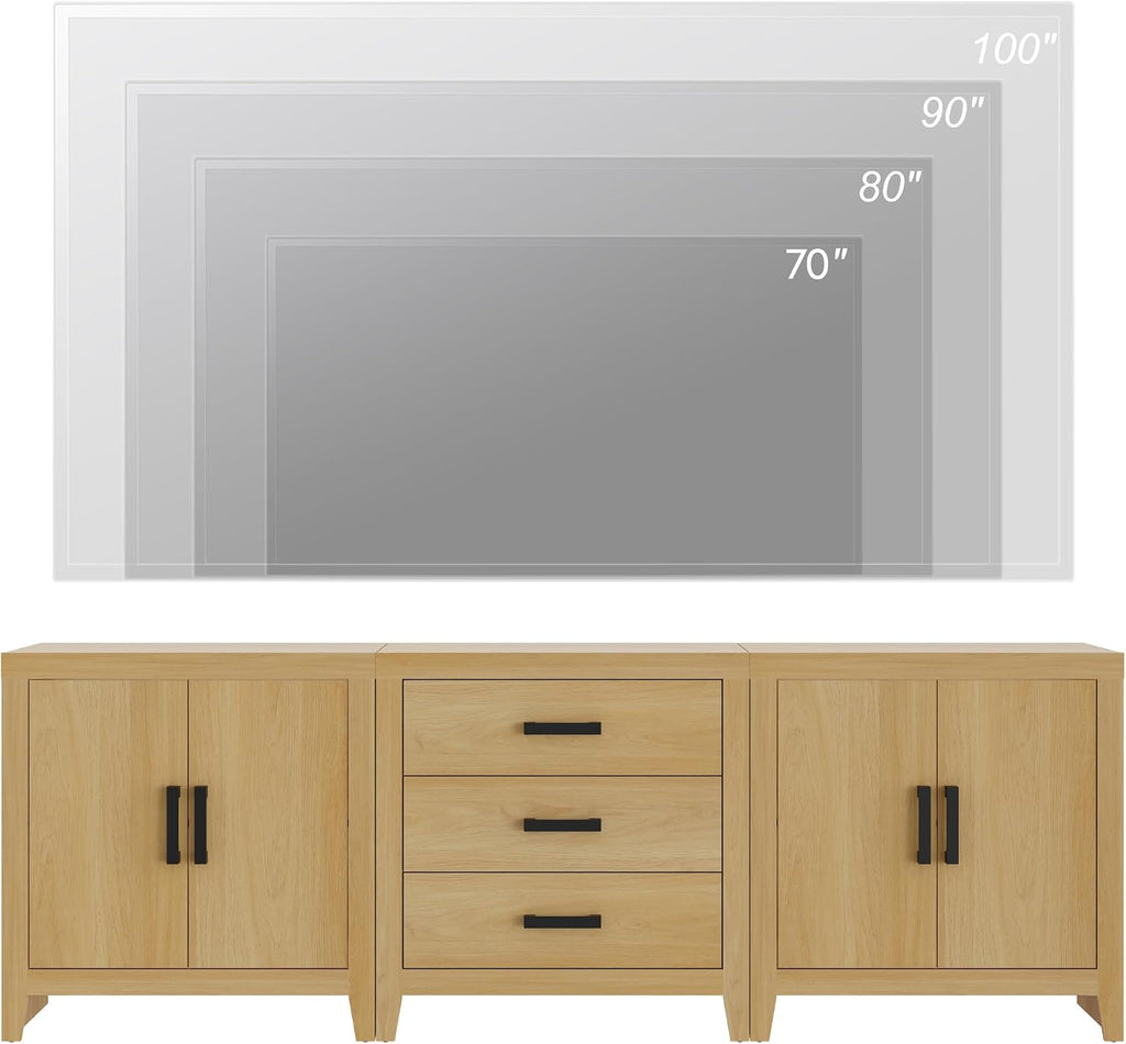 WAMPAT TV Stand for TVs up to 85 Inch, 3-Piece Modular Entertainment Center with Drawers and Doors, Farmhouse Media Console for Living Room, Bedroom, Home Theater, Oak