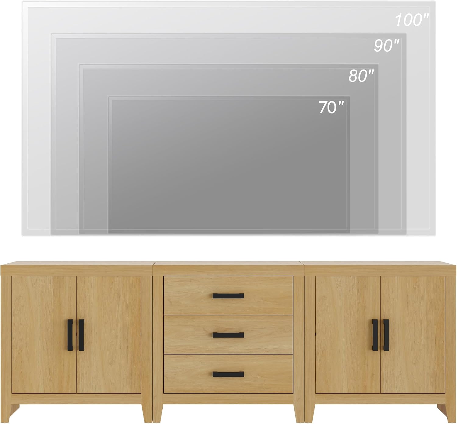 WAMPAT TV Stand for TVs up to 85 Inch, 3-Piece Modular Entertainment Center with Drawers and Doors, Farmhouse Media Console for Living Room, Bedroom, Home Theater, Oak