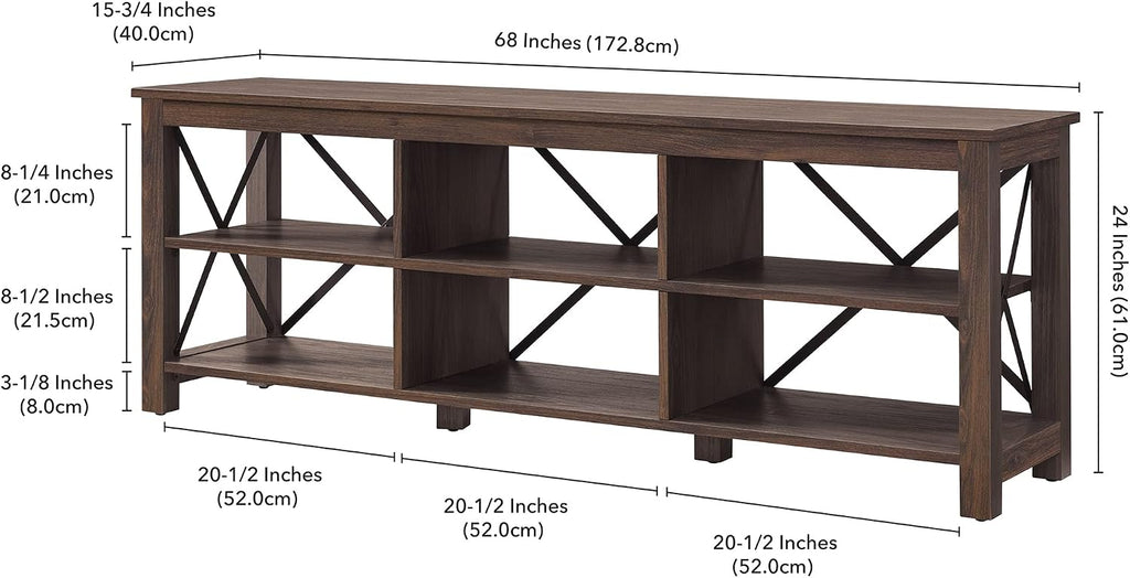 Henn&Hart Rectangular TV Stand for TV's up to 80' in Alder Brown, Electric Fireplace TV Stands for the Living Room