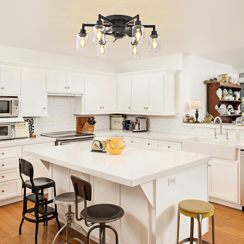 Garwarm 26.4' Ceiling Fans with Lights, Black Flush Mount Ceiling Fan with Lights Remote Control,Low Profile Bladeless Ceiling Fan Light Fixture for Bedroom, Kitchen, Dining Room