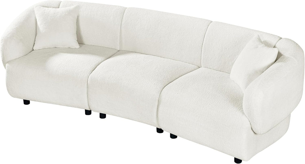Merax 98.5' Modern 3 Seater Curved Sofa, Luxury Boucle Fabric Sofa, Minimalist Cozy Cloud Couch for Living Room, Bedroom, Apartment, Home Office, Beige