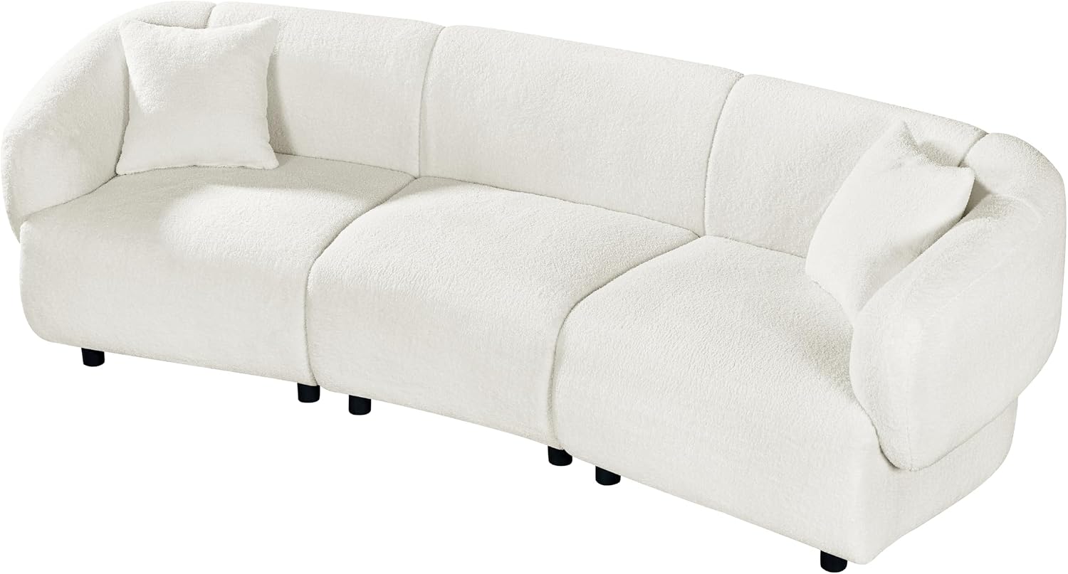 Merax 98.5' Modern 3 Seater Curved Sofa, Luxury Boucle Fabric Sofa, Minimalist Cozy Cloud Couch for Living Room, Bedroom, Apartment, Home Office, Beige