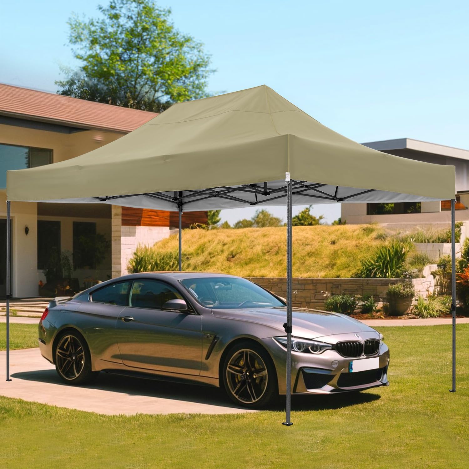 COBIZI 10x15 Pop Up Canopy Without Sidewall,Heavy Duty Canopy UPF 50+ All Season Wind Waterproof Commercial Outdoor Wedding Party Tents for Parties Gazebo with Carry Bag(10 x 15 ft Khaki)