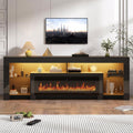 94.5' Extra Long Fireplace TV Stand with 50' Electric Insert, Modern High Gloss Entertainment Center for Up to 100' TVs, Media Console with Color-Changing LED Lights & Storage, Black