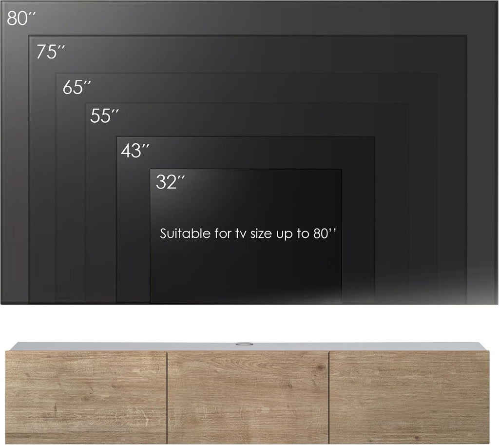 Atelier Mobili Oak TV Console, Wall Mounted TV Stand for Up to 75 Inch TV, Entertainment Center with Floating Shelf