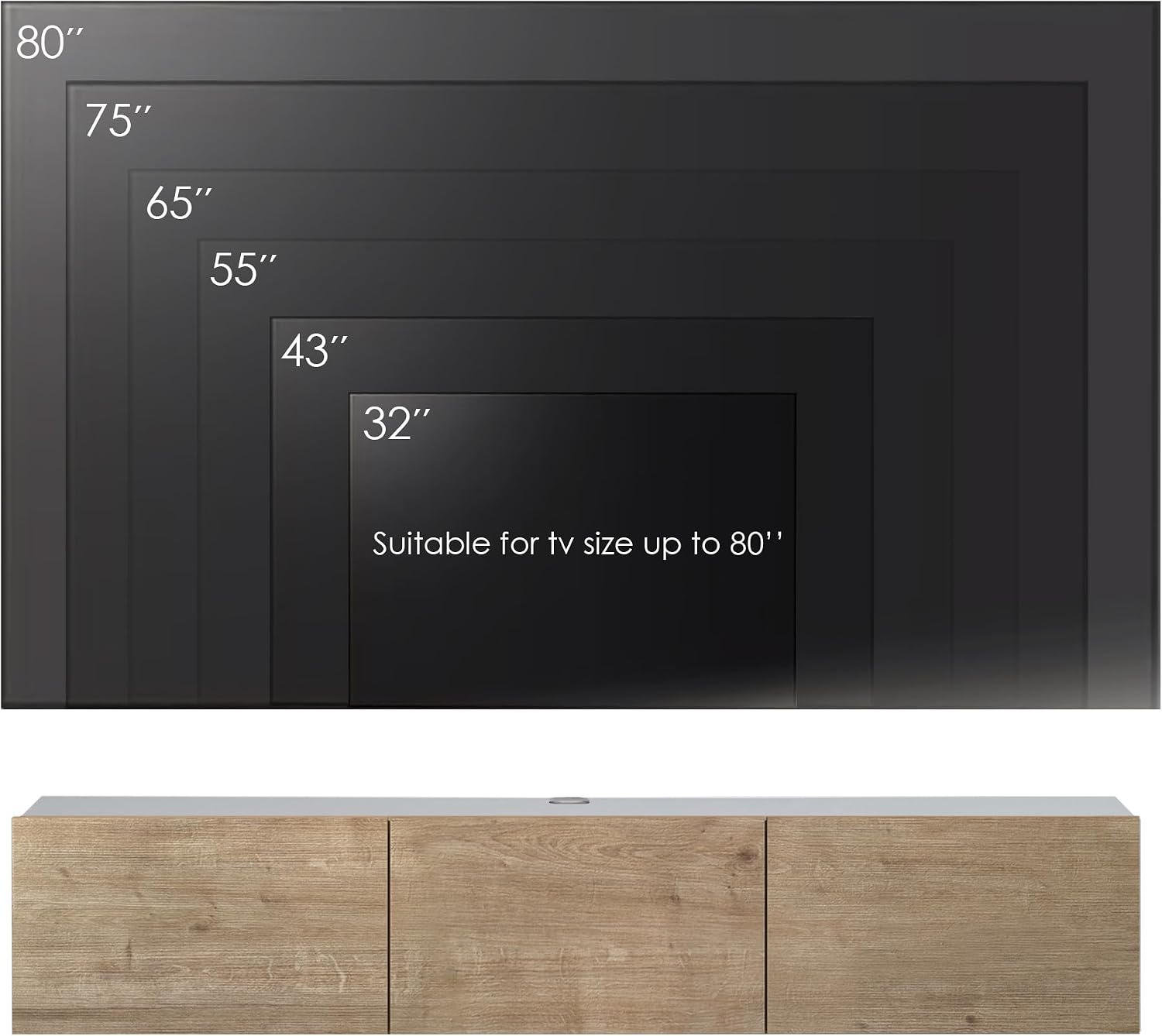 Atelier Mobili Oak TV Console, Wall Mounted TV Stand for Up to 75 Inch TV, Entertainment Center with Floating Shelf