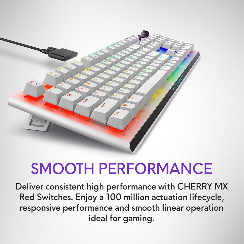Alienware AW920K Tri-Mode Wireless Gaming Keyboard - Rechargeable, Wireless/Wired, Magnetic Snap-on Charging, Programmable Rocker Switch and Dial, AlienFX per-Key RGB - Lunar Light