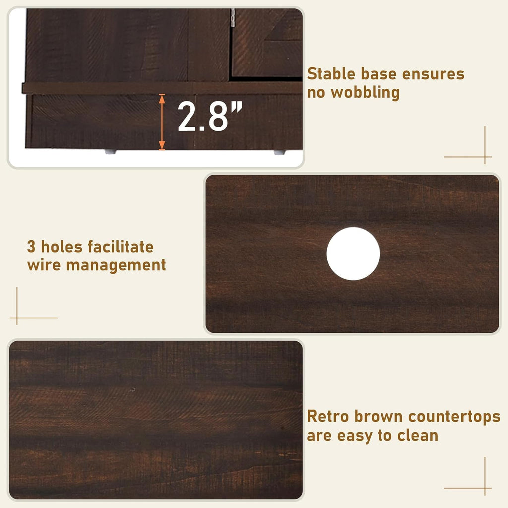 jiteentarou Farmhouse TV Stand for 85/90/95 Inch TV, 32'Tall Entertainment Center w/LED Light, Large Media Console Cabinet w/Barn Doors & Adjustable Shelves for Living Room, Brown