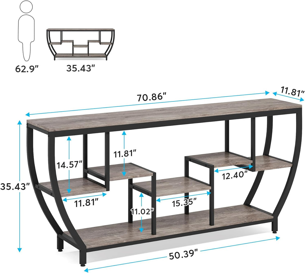 Tribesigns 70.9 Inch Long Sofa Table with Shelves, Rustic Console Table with Storage, Industrial Entryway Table TV Stand, Behind Couch Table Accent Tables for Living Room, Hallway, Foyer, Grey