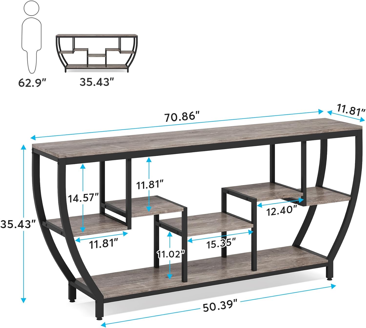 Tribesigns 70.9 Inch Long Sofa Table with Shelves, Rustic Console Table with Storage, Industrial Entryway Table TV Stand, Behind Couch Table Accent Tables for Living Room, Hallway, Foyer, Grey