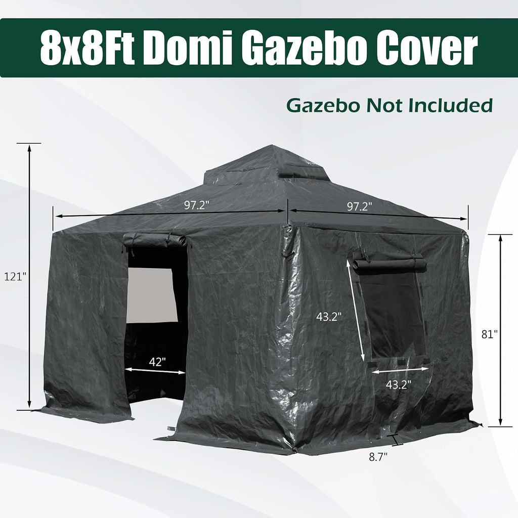 Domi 8' x 8' Universal Winter Gazebo Cover for Hardtop Gazebos,Outdoor Waterproof Enclosed Cover with Sidewalls and Mesh Windows,Grey (Gazebo not Included)