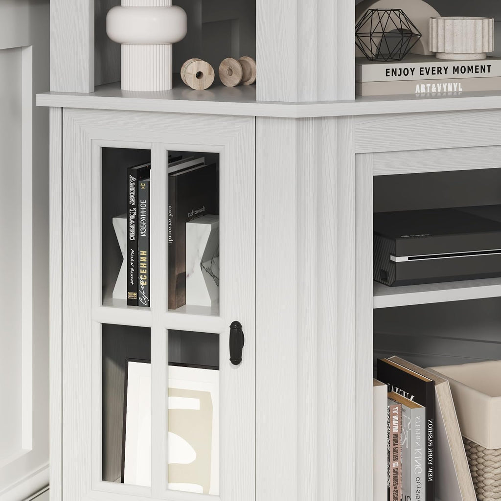 YESHOMY Corner Fireplace TV Stand for Television up to 55' with Storage Cabinets, Entertainment Center, Media Console for Living Room, Bedroom, White＆Rustic