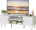 TV Stand for 55-65 Inch TV, Entertainment Center with Soft Hinge Door,TV Console Table with 2 Cabinets with Gold Handle and Feet,for Living Room, Bedroom, White