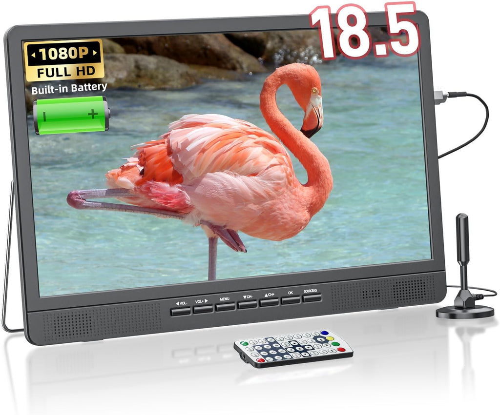 NORTHING 18.5' Portable TV for Outdoor Indoor, Full HD Portable TV for Camping, 6500mAH Built-in Power Operated TV, 12V TV with Antenna/HDMI/USB/AV Input, Small T V for RV Kitchen Patio Boat Car