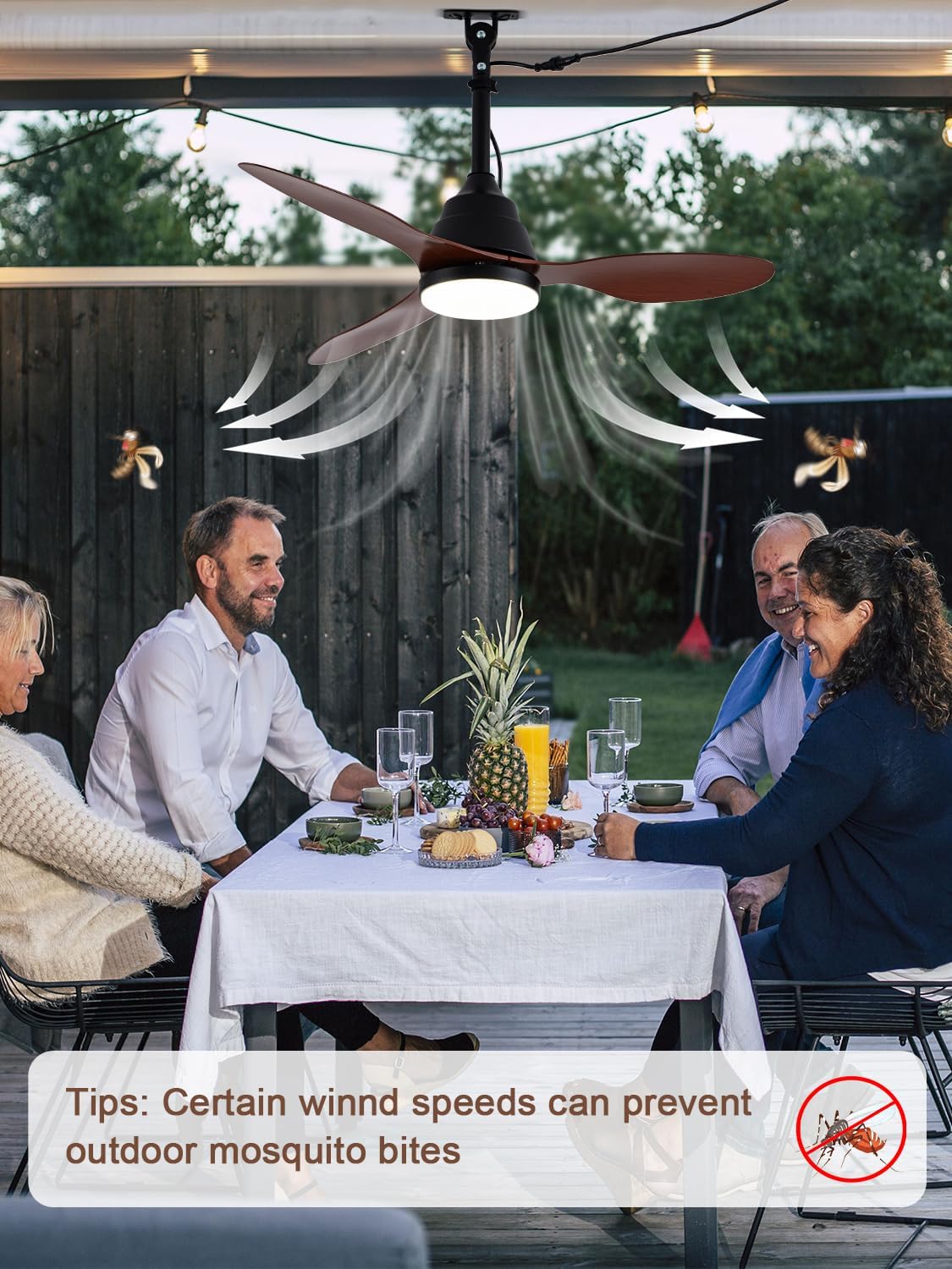 Bella Depot 42' Outdoor Ceiling Fan Waterproof Gazebo Fan with Light Smart App Remote Control Hanging Fan for Outside Patios Pergola Tent Plug-in Design Adjustable Brightness (42'- Coffee)