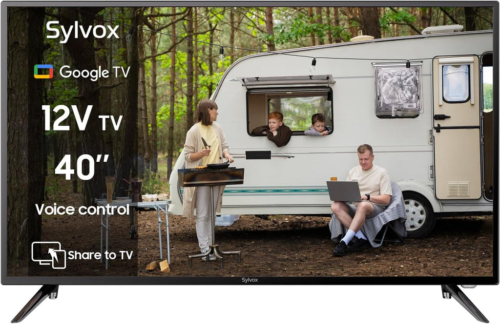 SYLVOX 40' 12V TV for RV, 12-24V DC/110V AC Powered Smart Television, 1080P FHD Google TV with Voice Assistant, WiFi Bluetooth, for Camper Truck Marine & Home