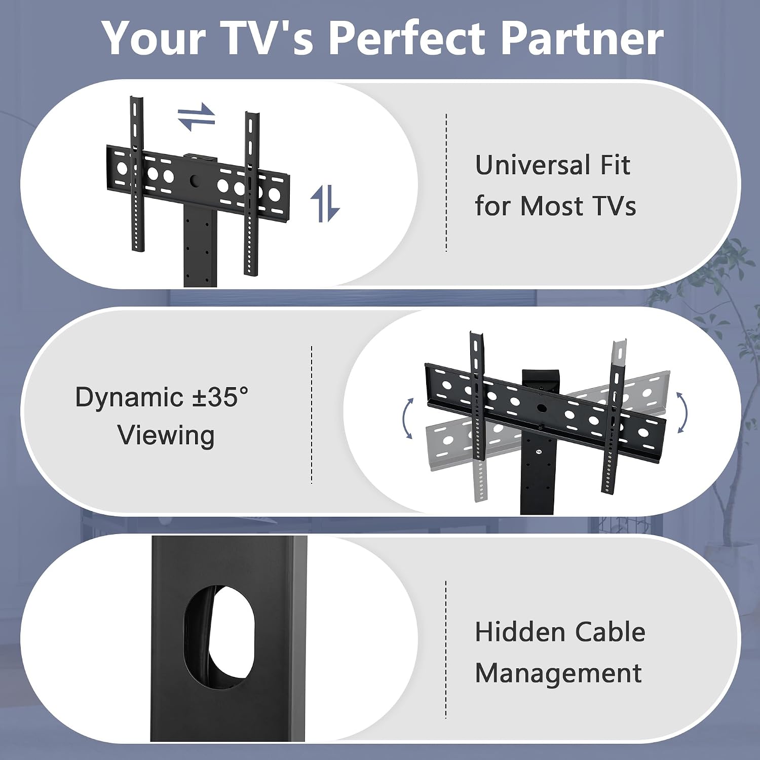 VECELO TV Stand with Mount and Power Outlets, Entertainment Center for 60/65/70/75/80 inch TVs, Height Adjustable Media Console with Storage Shelves, for Living Room, Bedroom, Black