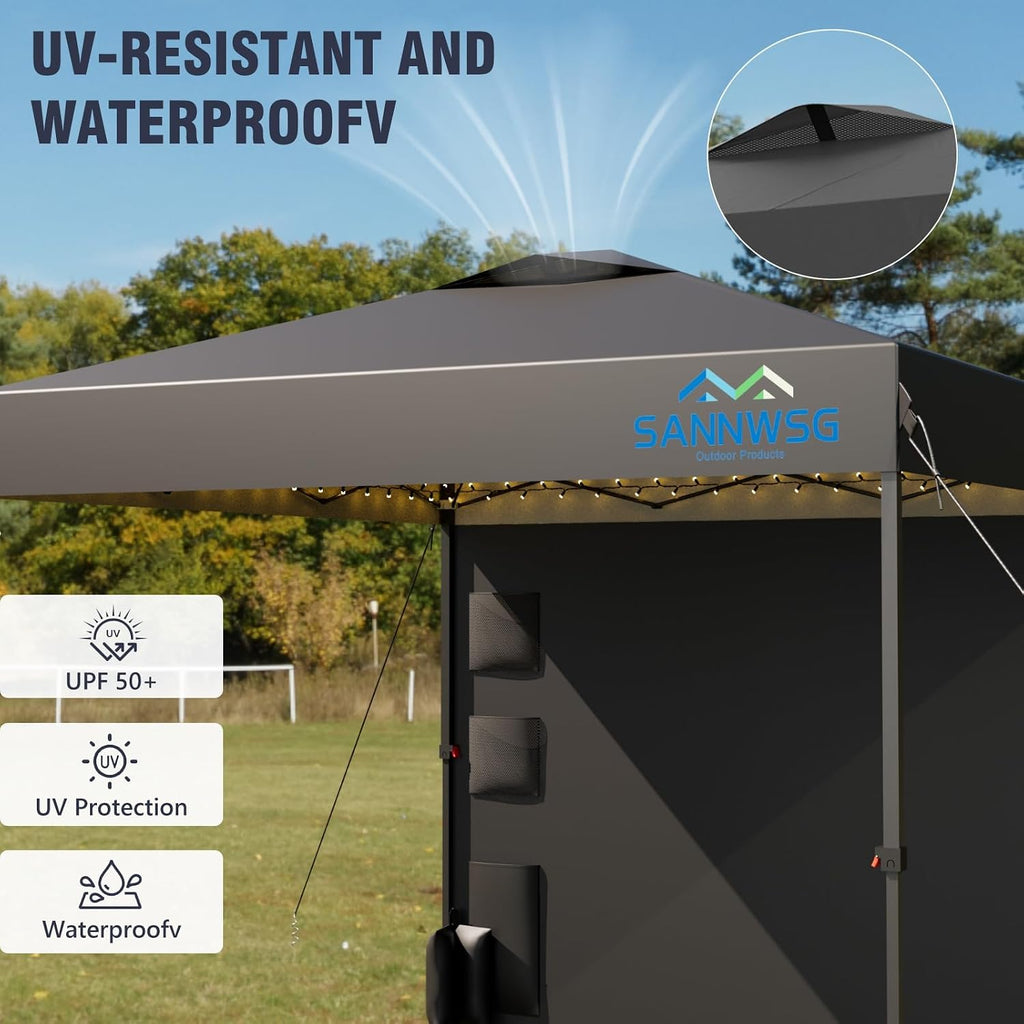 10X10 Pop Up Canopy Tent,Removable Pockets Sidewall for Extra Storage,Easy Up Canopy,Heavy Duty One Person Set Up Event Tent,Grey