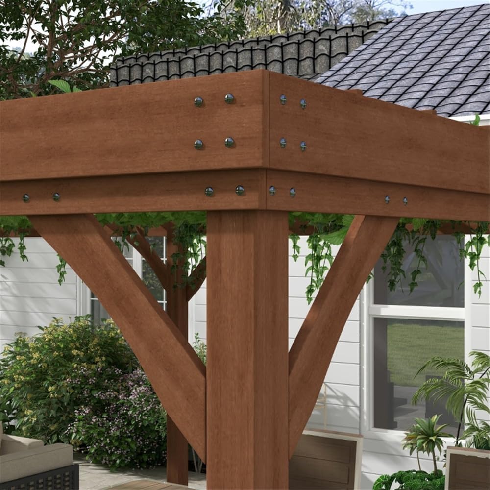 20 x 12 ft Wood Pergola Quality Solid Wood Gazebo Pavilion for Backyard Deck Patio Outdoor Large Pergola Grape Trellis Grill Gazebo, Strong Sturcture,Snow and Wind Supported (Brown)