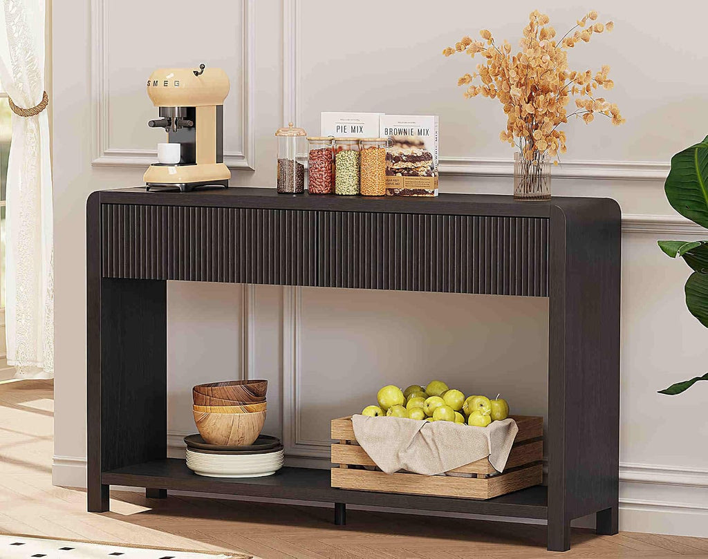 FATORRI Console Table for Entryway, Modern Sofa Table with 2 Drawers for Living Room, Wood Hallway Tables and Couch Tables Behind Sofa (47.2 inch, Black)