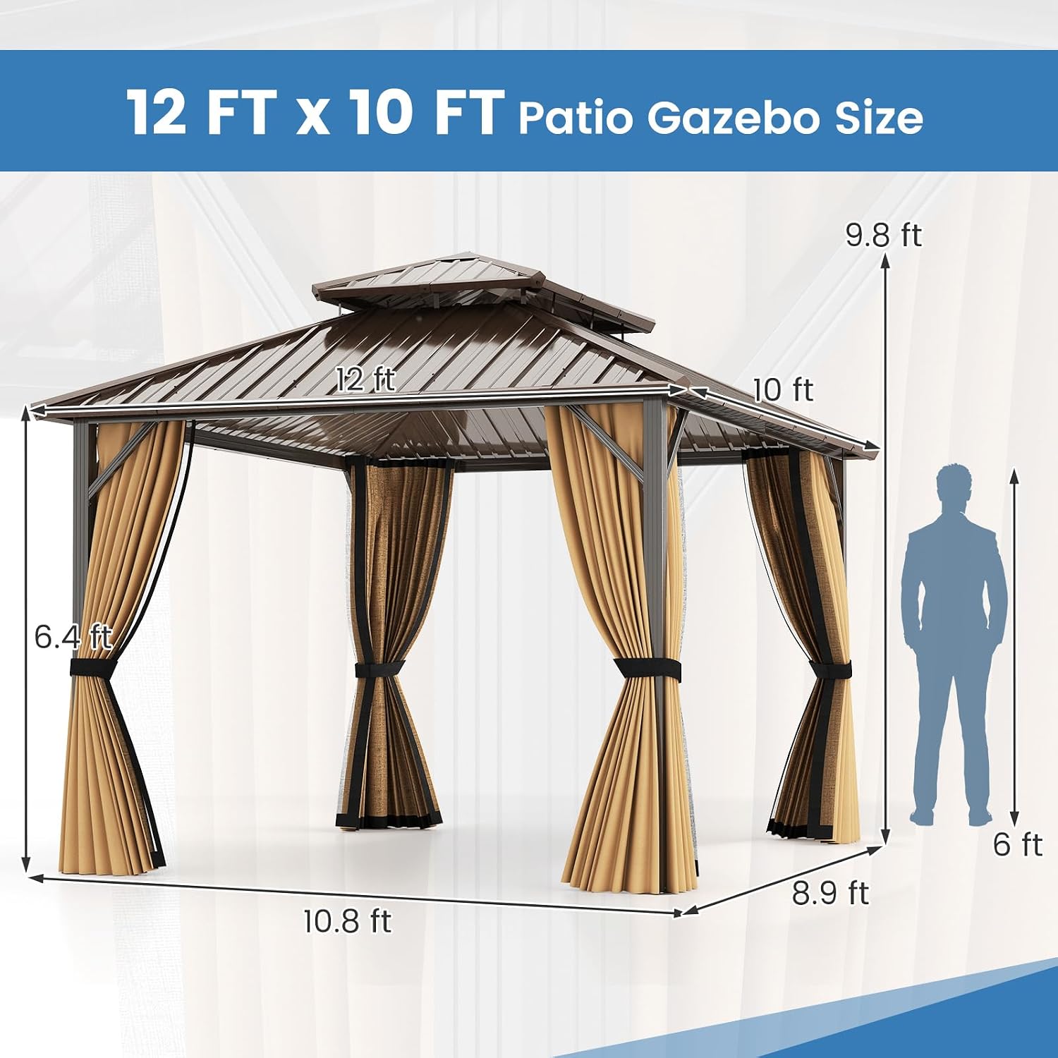 Tangkula 10x12 FT Hardtop Gazebo, Aluminum Frame Permanent Pavilion with Curtains, Netting, Heavy-Duty Double-Tier Galvanized Metal Roof, Outdoor Gazebo for Patios Garden Deck Lawn Backyard