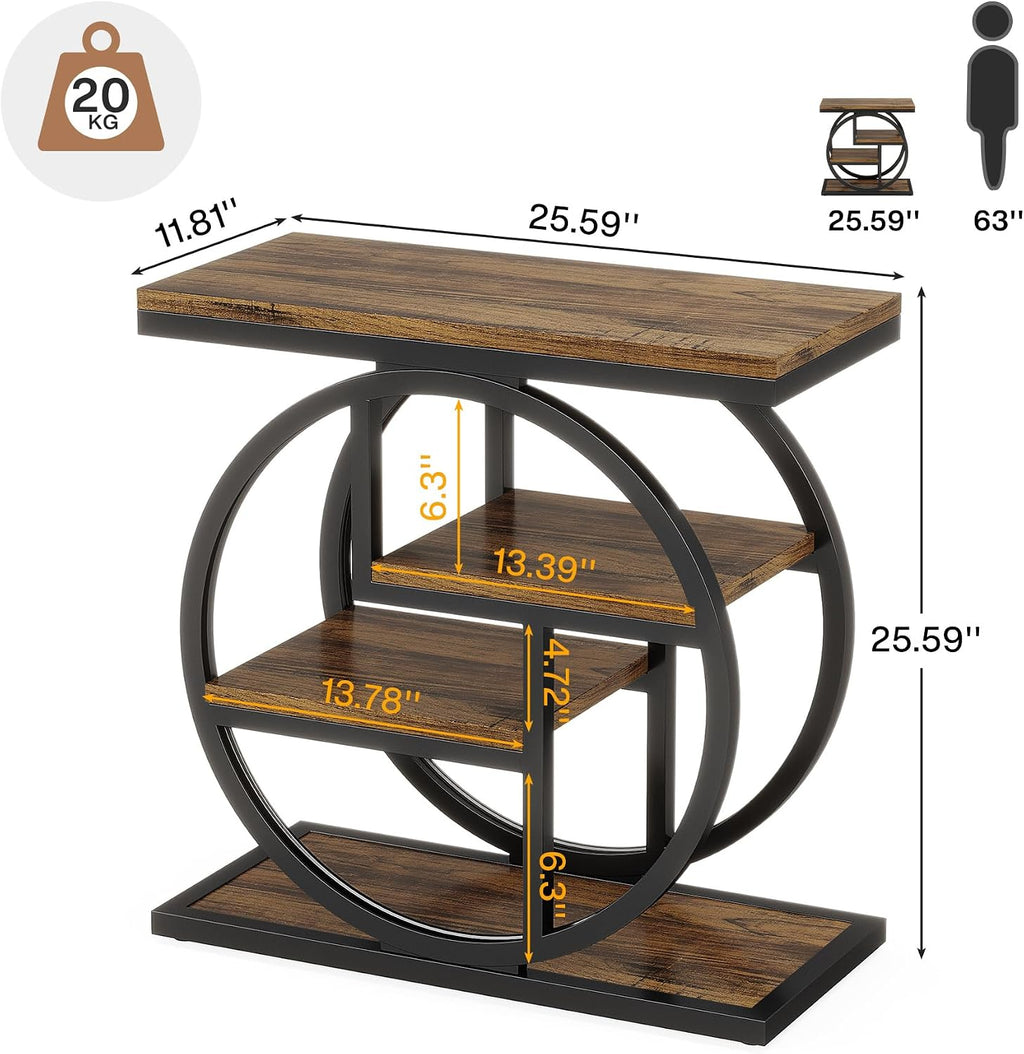 Tribesigns End Table Set of 2, 4-Tier Narrow Side Table with Storage Shelves, Wood Small Sofa Side Table with Geometric Metal Frame, Industrial Bedside Table for Bedroom, Living Room, Rustic Brown