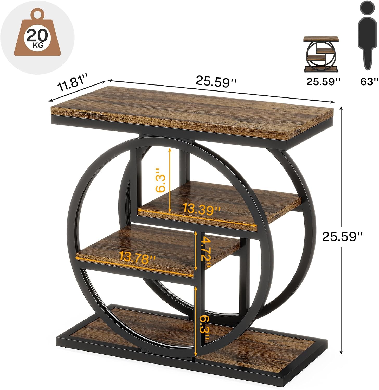 Tribesigns End Table Set of 2, 4-Tier Narrow Side Table with Storage Shelves, Wood Small Sofa Side Table with Geometric Metal Frame, Industrial Bedside Table for Bedroom, Living Room, Rustic Brown