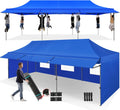 COBIZI 10x30 Pop Up Canopy Tent with Awning,Heavy Duty Canopy UPF 50+ All Season Wind Waterproof Commercial Outdoor Street Vendors Party Tents for Parties Canopy with Roller Bag(10 x 30 ft Blue)