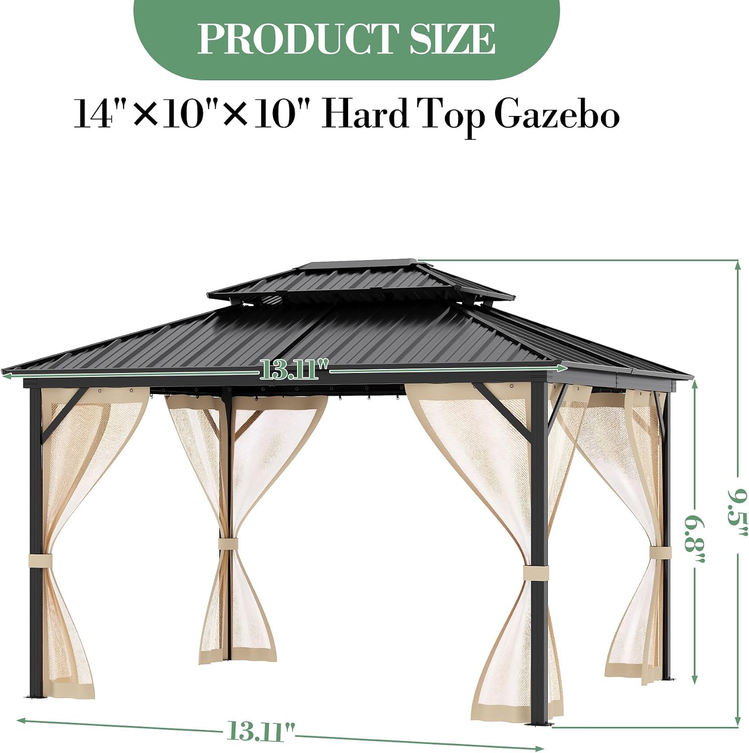 Takywep 10 x14Ft Hardtop Gazebo for All Weather, Outdoor Gazebo with Double Metal Roof, Aluminum Frame Gazebo with Net and Curtain, Heavy Duty Canopy for Patio, Deck, Backyard, Lawn, and Garden