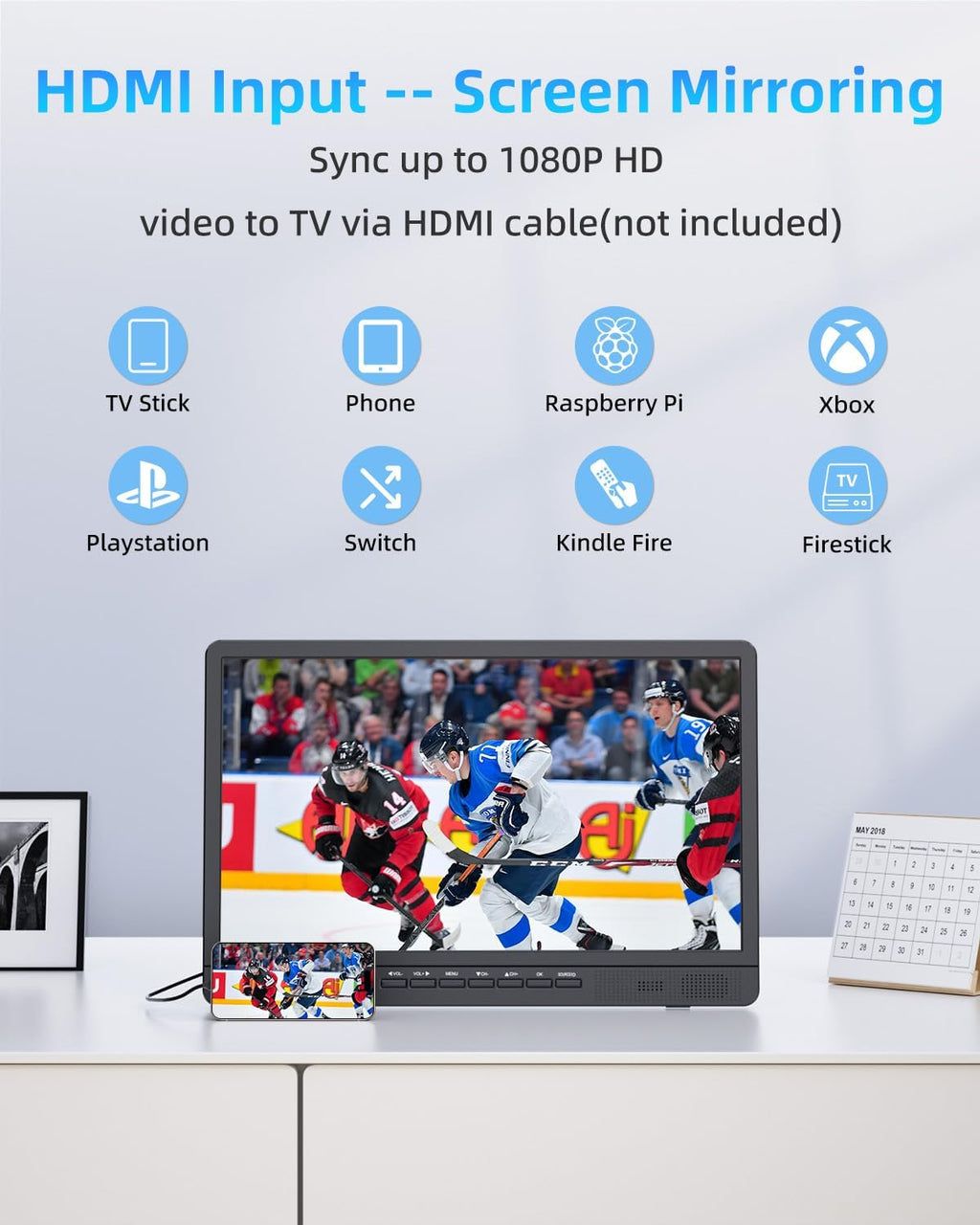 NORTHING 18.5' Portable TV for Outdoor Indoor, Full HD Portable TV for Camping, 6500mAH Built-in Power Operated TV, 12V TV with Antenna/HDMI/USB/AV Input, Small T V for RV Kitchen Patio Boat Car