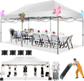 COBIZI 10x20 Heavy Duty Pop up Canopy Tent Easy Up Commercial Outdoor Canopy Wedding Party Tents for Parties All Season Wind & Waterproof Gazebo with Roller Bag,White(Frame Thickened)