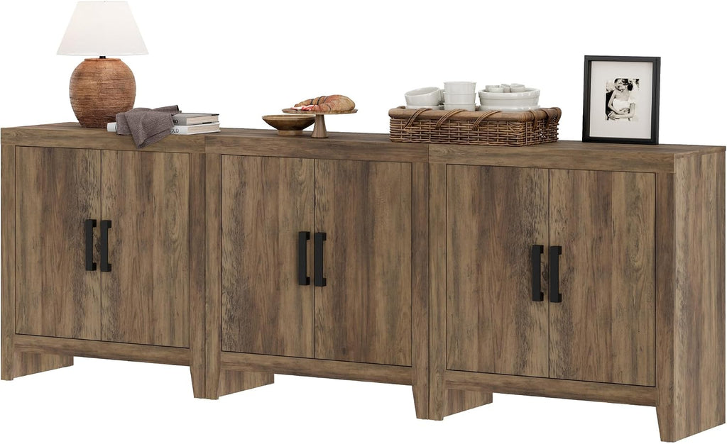 WAMPAT Farmhouse TV Stand for TVs up to 85 Inch, Rustic Wood Entertainment Center & Media Console with 6 Storage Doors, Accent Cabinet for Living Room, Hallway, Rustic Brown