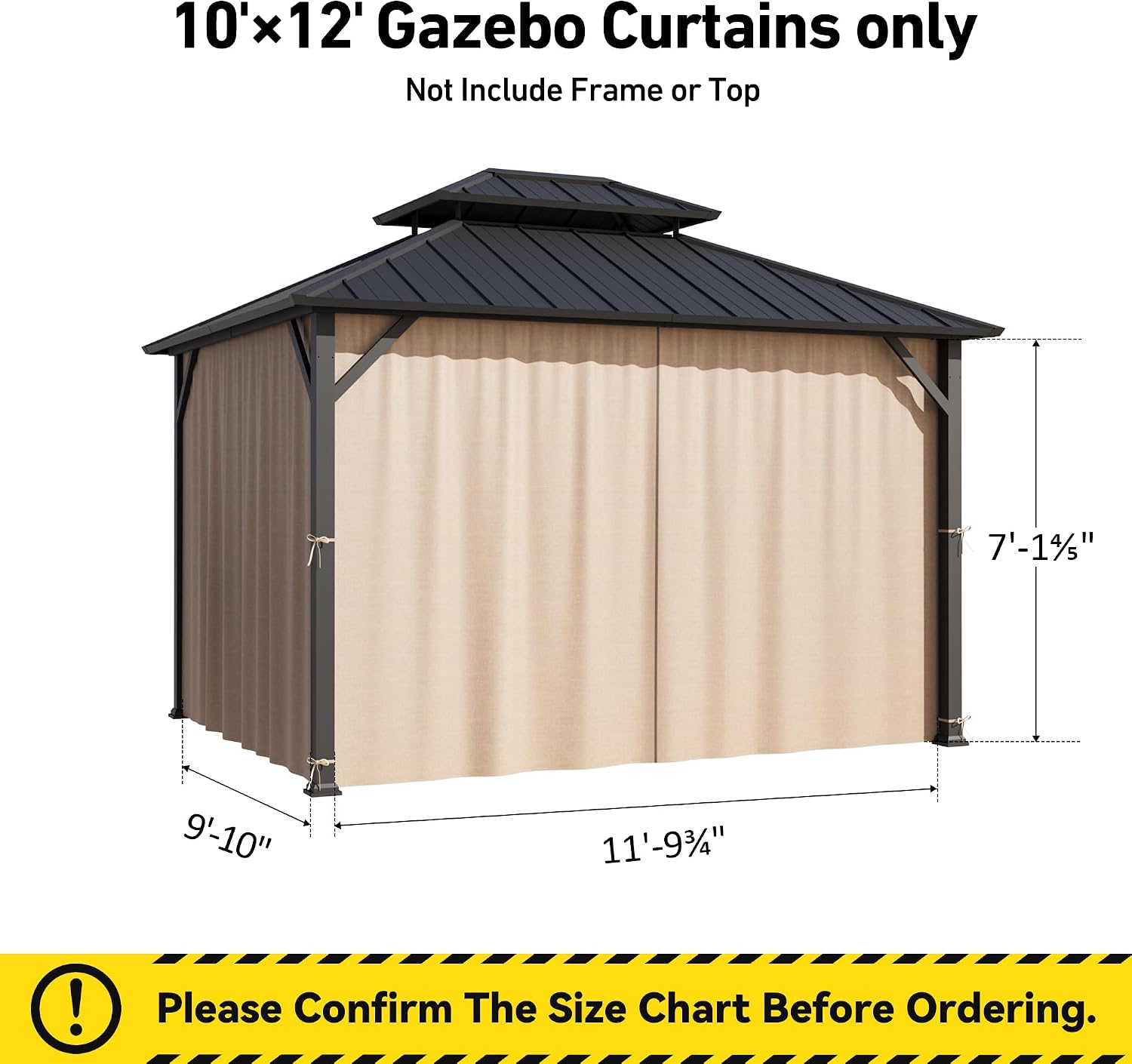 Modern Shade Yard-Dyed Gazebo Curtains Replacement Universal 4-Panel Sidewalls 10' x 12', Outdoor Gazebo Privacy Curtains with Zipper, Replacement for Outdoor, Patio and Backyard (Curtain Only)