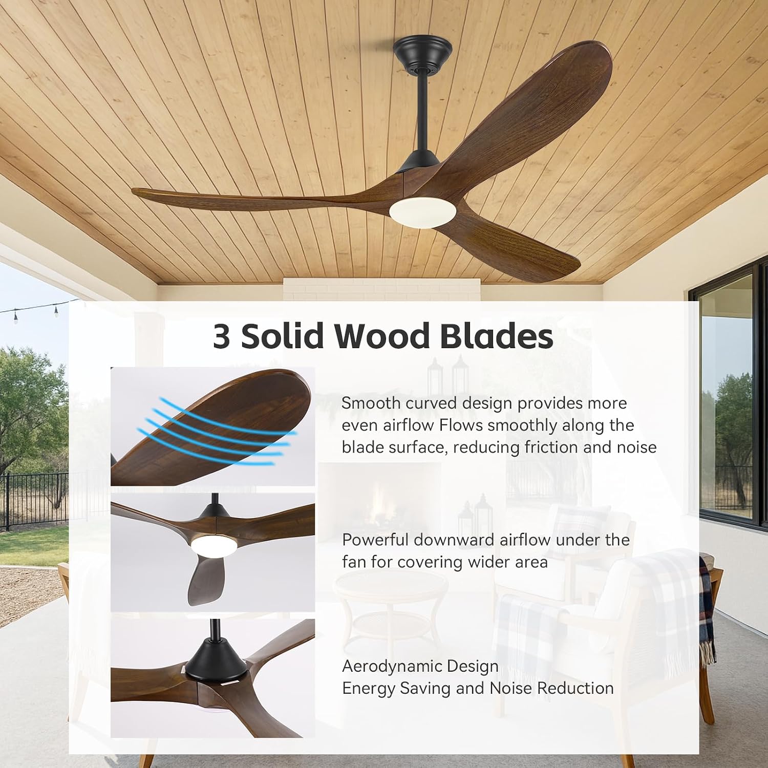 Savey'Sley 52 Inch Smart Ceiling Fan with Light Remote/APP/Alexa Control, 3 Blades Wooden Outdoor Ceiling Fans for Patios with Lights, High CFM Quiet DC Fan for Bedroom Farmhouse Gazebo