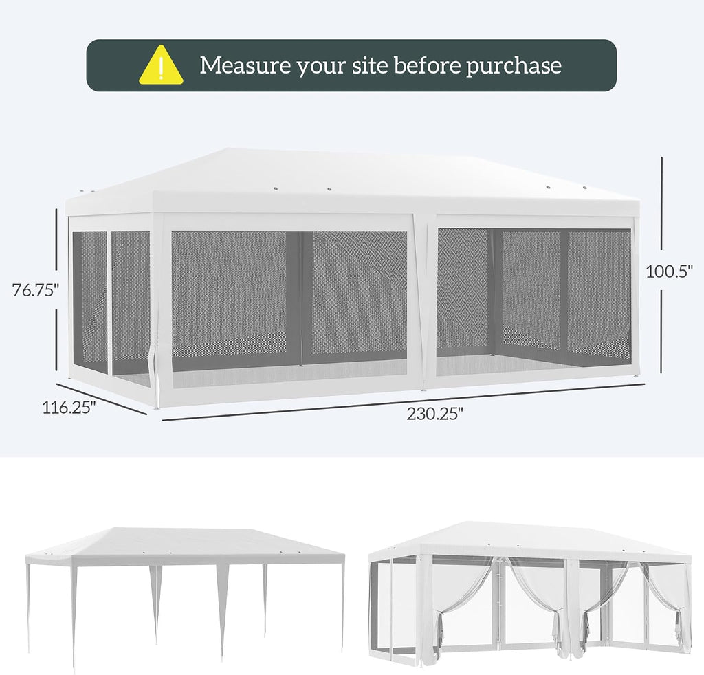 Outsunny 10' x 20' Party Tent, Outdoor Wedding Canopy & Gazebo with Removable Sidewalls, Shade Shelter for Events, BBQs, White