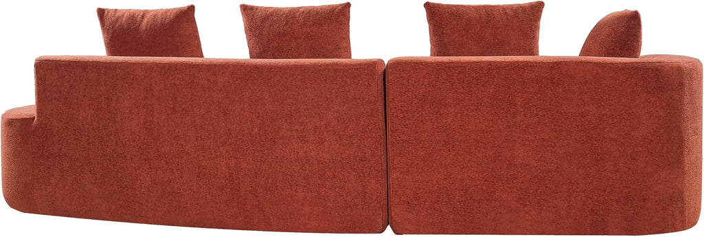 Merax 2-Piece 116' L-Shaped Modular Sectional Sofa Set, 4 Seat Fully Assembled Curved Upholstery Couch with High-Density Compressed Sponge, Chaise Lounge & 4 Pillows for Living Room, Orange