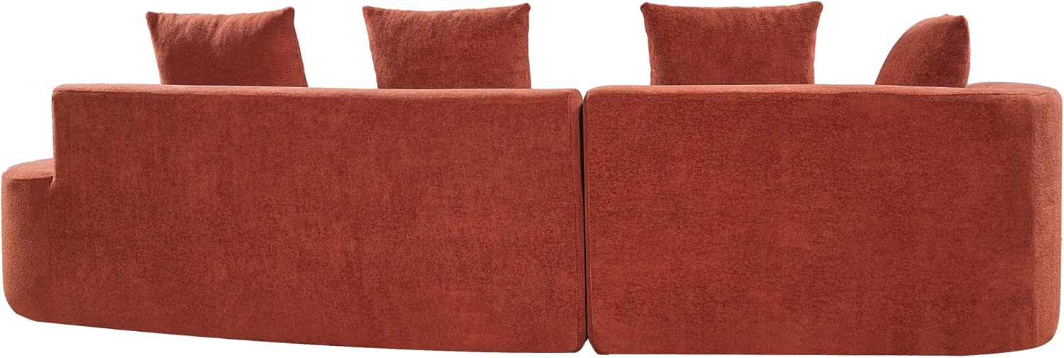 Merax 2-Piece 116' L-Shaped Modular Sectional Sofa Set, 4 Seat Fully Assembled Curved Upholstery Couch with High-Density Compressed Sponge, Chaise Lounge & 4 Pillows for Living Room, Orange