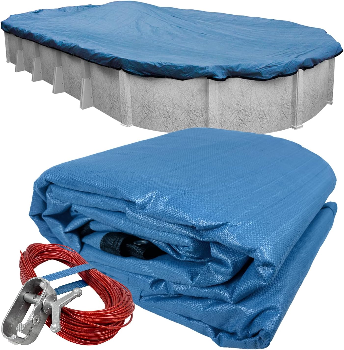 Pool Mate 12 x 21 ft Classic Mesh Blue Winter Oval Pool Cover for Above Ground Pools, 3 ft Overlap (15 x 24 ft Cover Size), 10 x 10 Scrim, 3.1 oz/yd2, 10-Year Warranty, Style: 541221