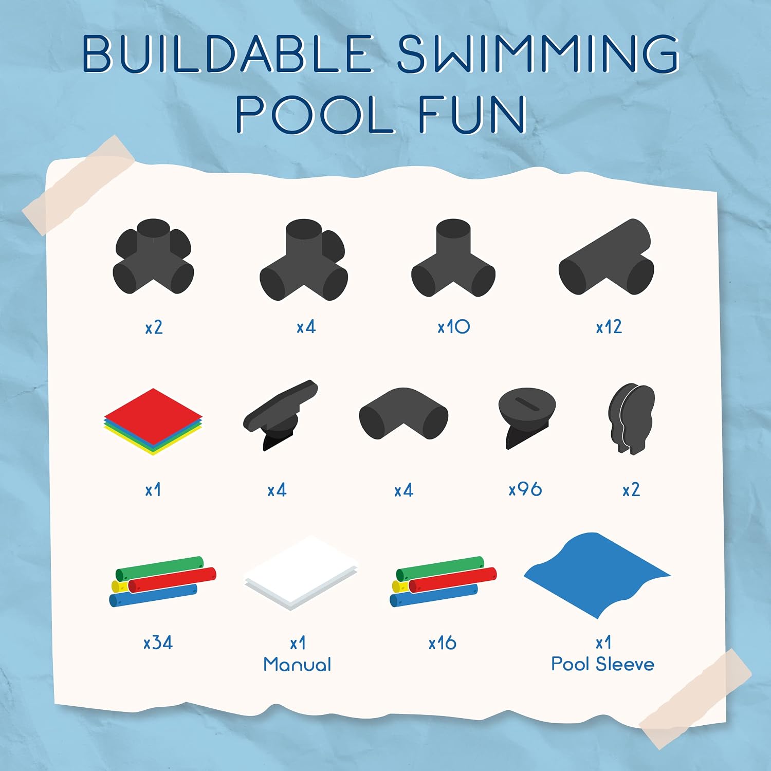 Plastic Kiddie Pool for Kids Ages 8-12 - Buildable Backyard Above Ground Pool for Ball & Sand Pit with Tubes, Connectors, Panels & Sleeve - Toddler Swimming Pools for Outside Play by Funphix