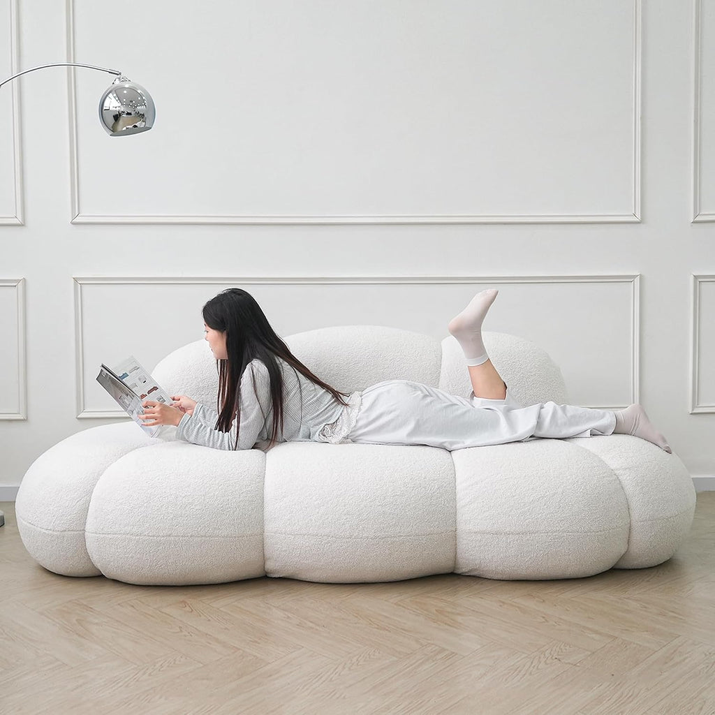 JACH Cloud Shaped Couches for Living Room, Modern Comfy Upholstered Sofa, Cloud Shaped Leisure Sofa, Upholstered Couch for Bedroom, Apartment, Small Space (White, No Assembly Required)