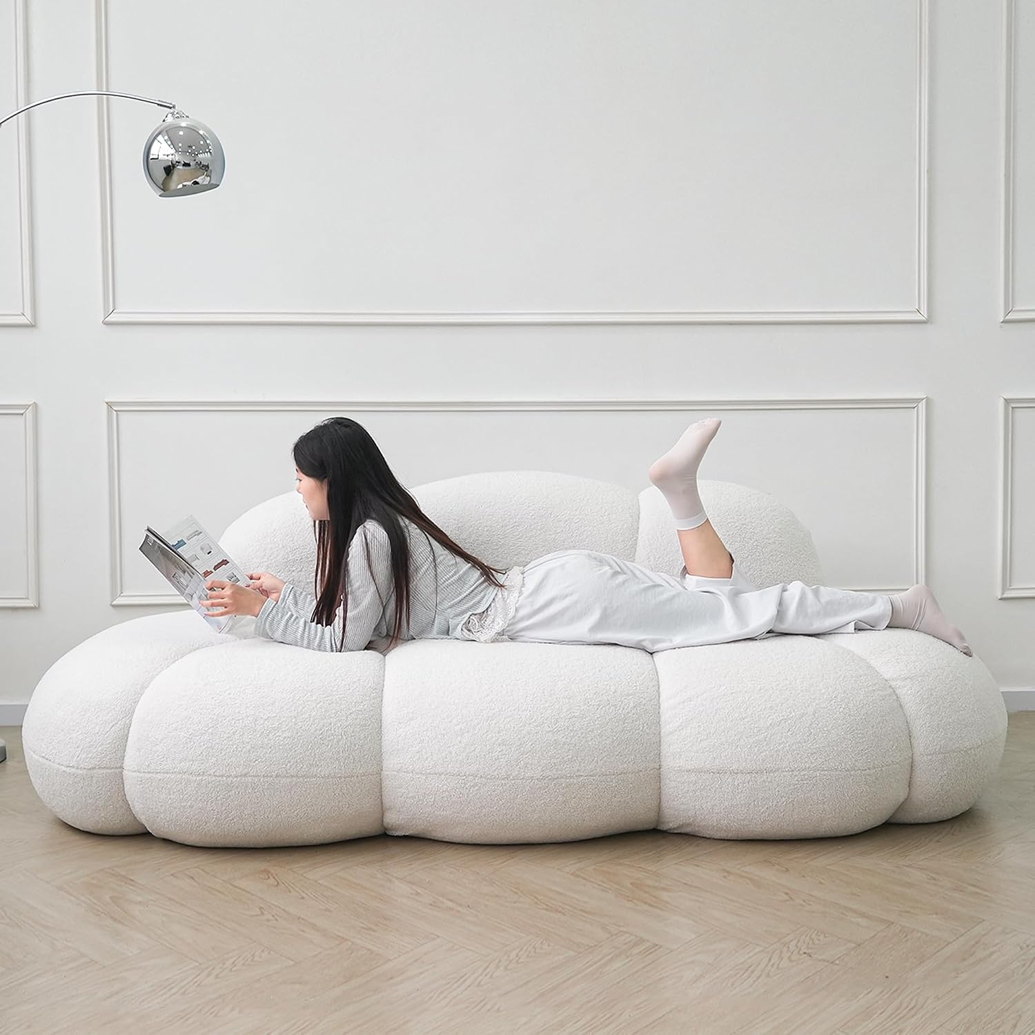 JACH Cloud Shaped Couches for Living Room, Modern Comfy Upholstered Sofa, Cloud Shaped Leisure Sofa, Upholstered Couch for Bedroom, Apartment, Small Space (White, No Assembly Required)