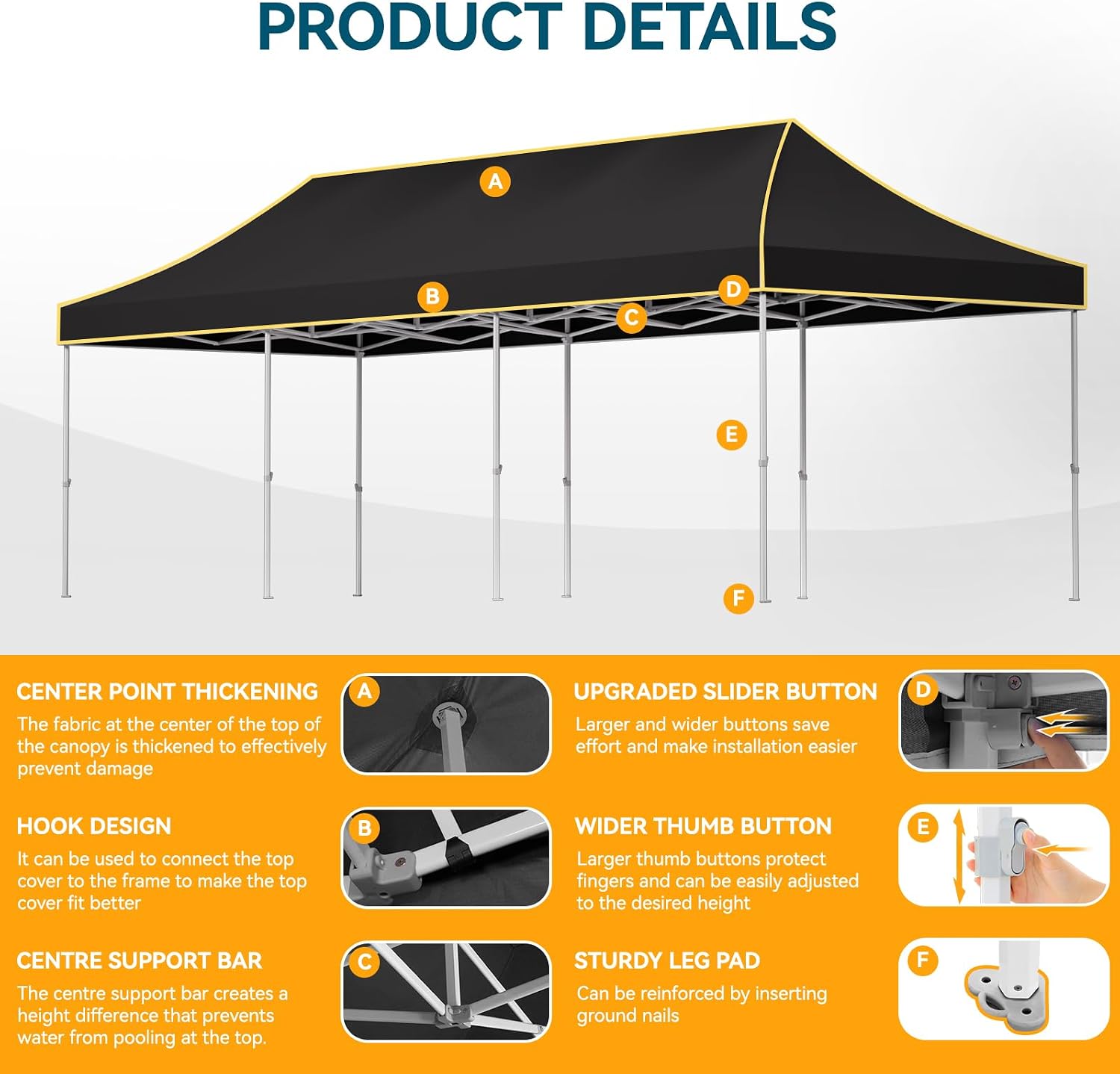 Hoteel 10x30 Pop Up Canopy Tent Heavy Duty with 5 Sidewalls, Waterproof Party Tent, Easy Set-up Commercial Instant Tents with Roller Bag & Sandbags, Hexagonal Leg (1-Year Warranty)