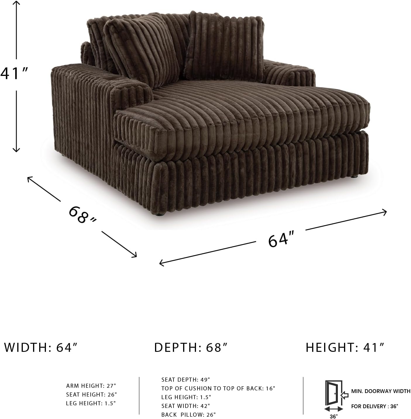 Signature Design by Ashley Midnight-Madness Contemporary Oversized Chaise with Reversible Cushions, USB Ports and Cup Holders, Dark Brown