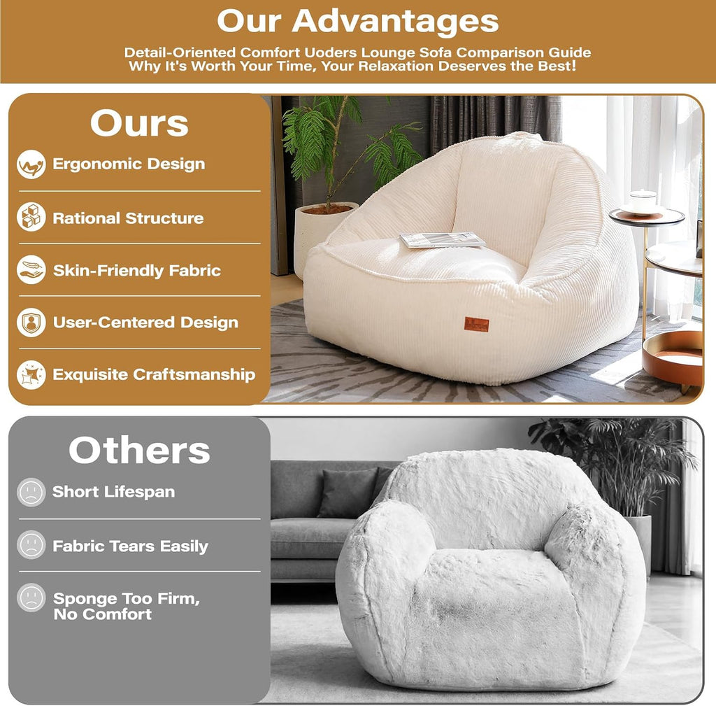 Bean Bag Chair, Cozy Fluffy Beanbag Chairs with Filler for Teens and Kids, Floor Lazy Sofa for Living Room Gaming & Reading (M-Beige)