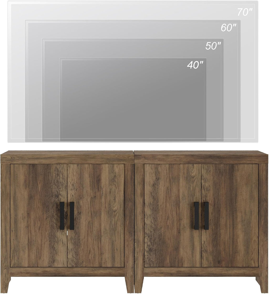 WAMPAT Farmhouse TV Stand for TVs up to 65 Inch, Rustic Wood Entertainment Center & Media Console with 4 Storage Doors, Accent Cabinet for Living Room, Hallway, Rustic Brown