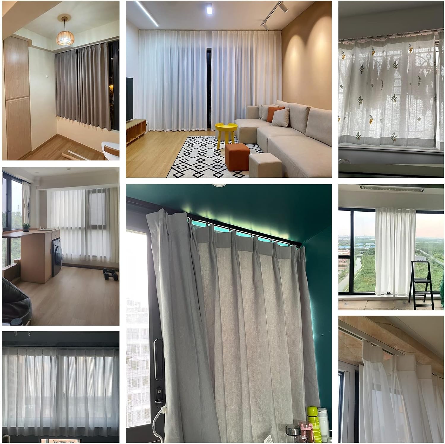 Thin Curtain Track, Black White, Metal Straight Ceiling Drapes Rail Rods for Hospital Gazebo Office Partition, V Shape Room Divider Ultra-Thin Slide Rails System(Black,10ft/3.1m/120in)