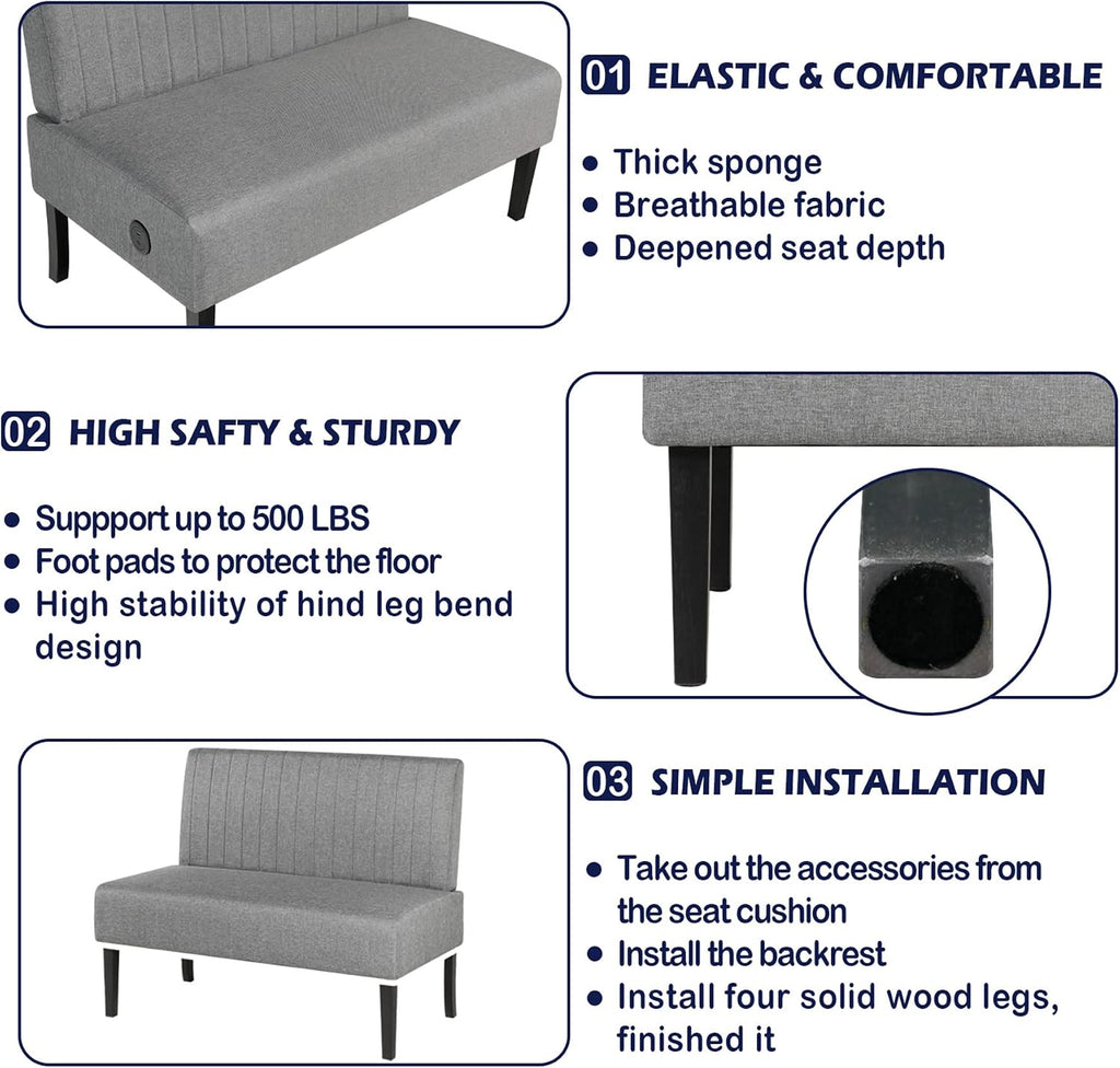 STHOUYN Mini Small Comfy Couch Armless Loveseat Sofa for Bedroom with USB Port, Velvet Couches for Small Spaces Living Room, Apartment Office Dorm (Grey)